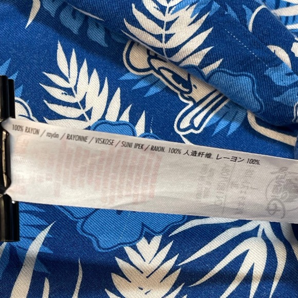 Disney Shirt Men Large Blue Aloha Hawaiian Tropical Hibiscus Flowers Mickey - Picture 7 of 12